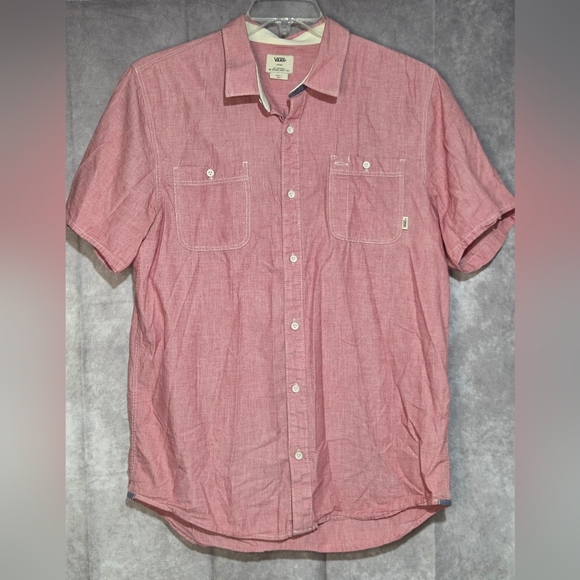 VANS Off The Wall Red Striped Button Up Short Sleeve Shirt Mens L Skate - Picture 1 of 6